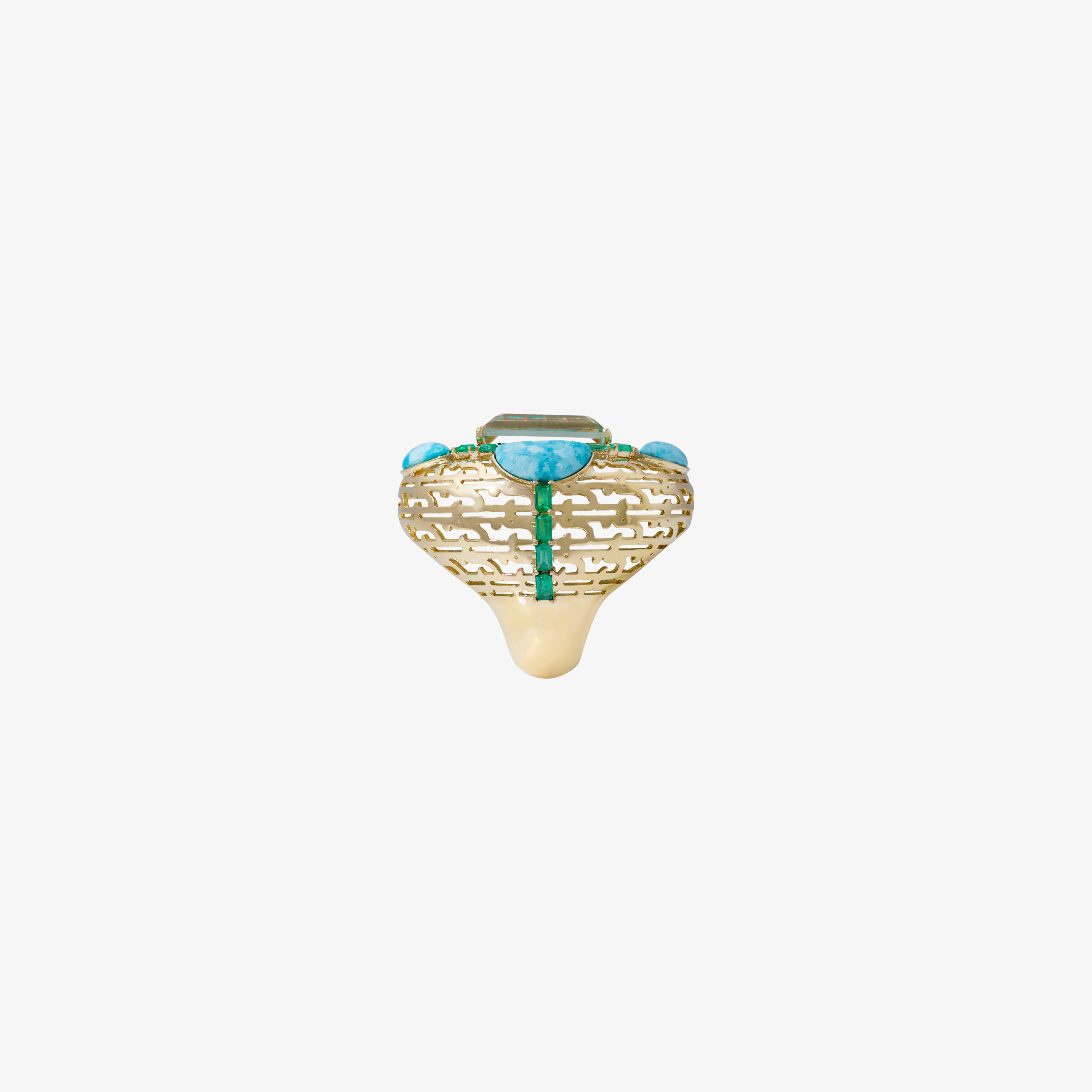 HAWA - 18K Gold, Turquoise, Amethyst & Emerald Ring (Oval Shape)