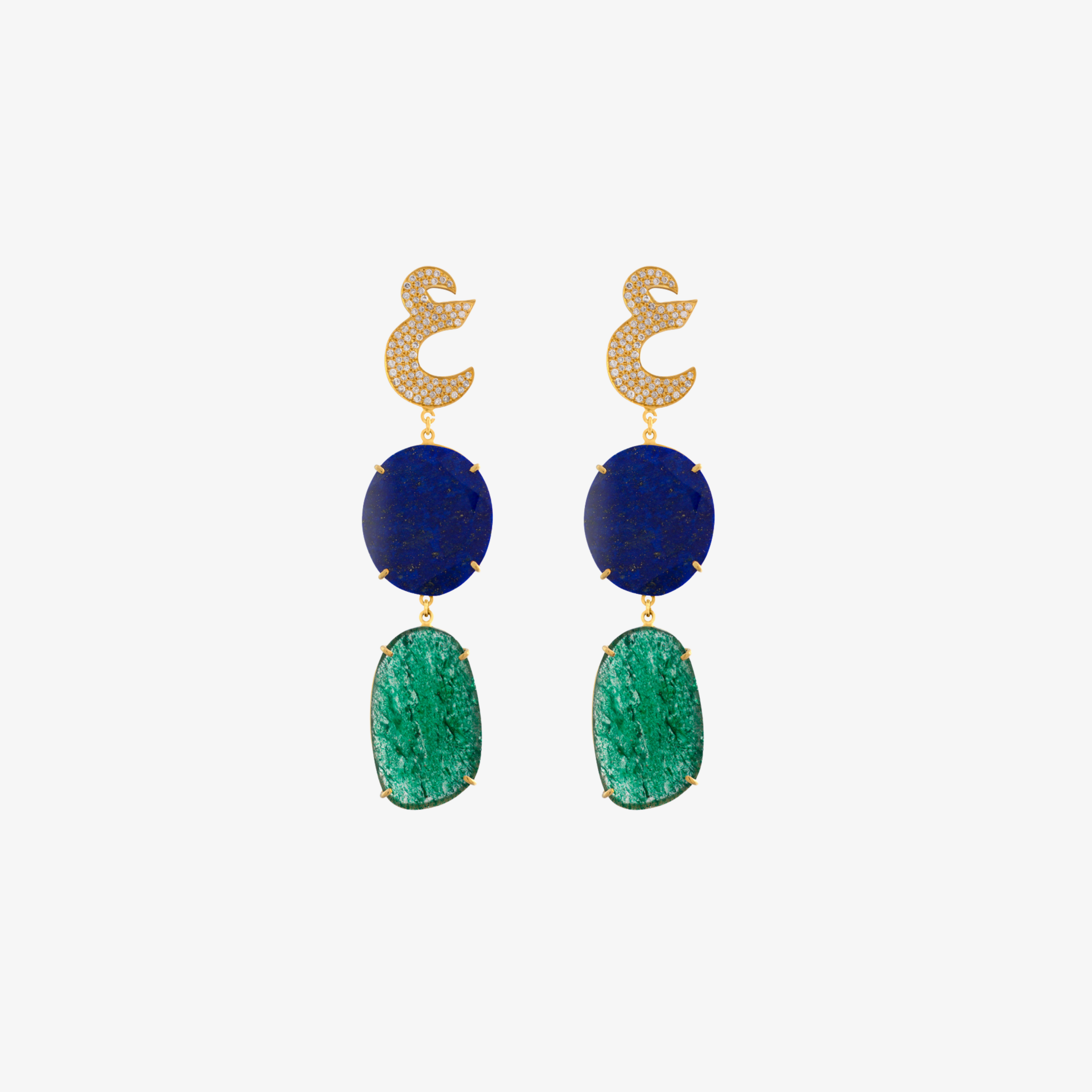 OULA -  18K Gold, Diamond & Flat Stone Letter Earrings