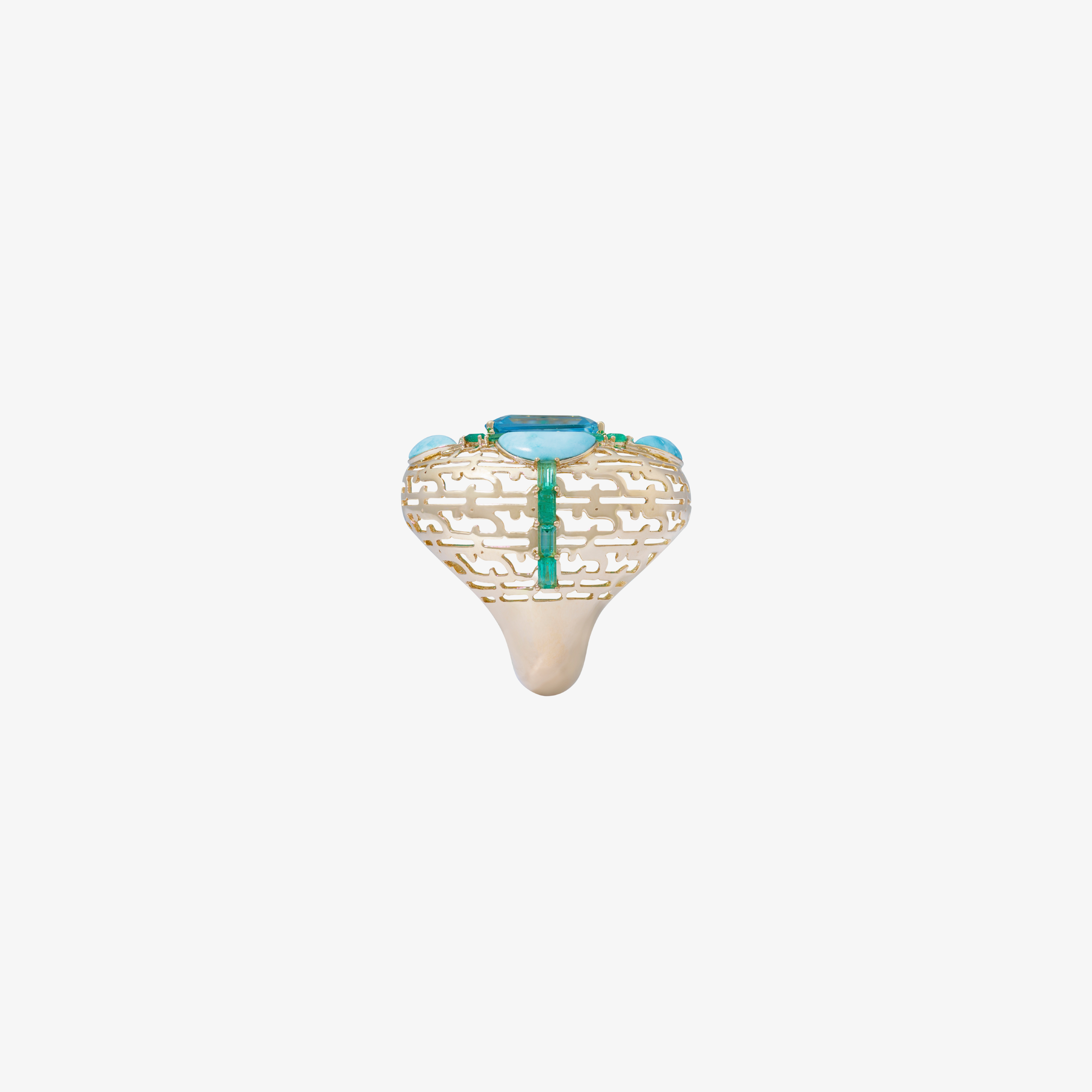 HAWA - 18K Gold, Turquoise, Aquamarine & Emerald Ring