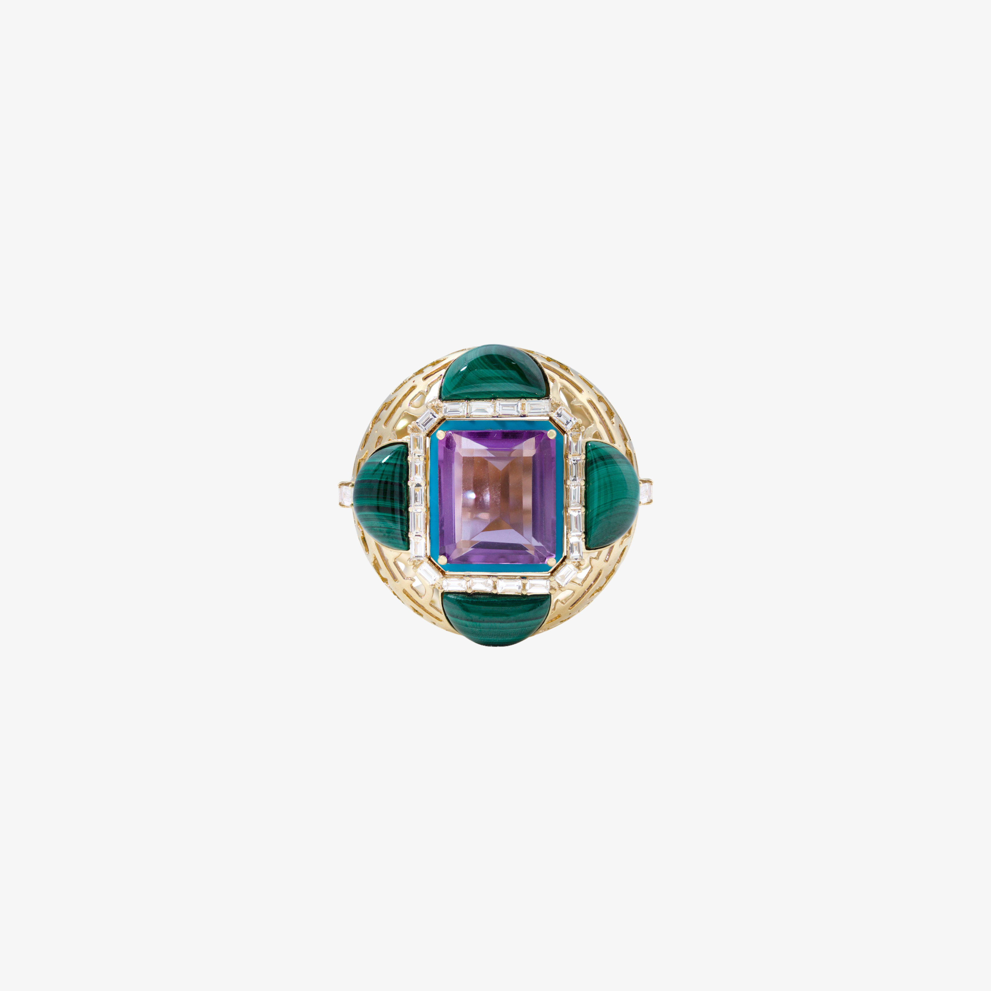 HAWA - 18K Malachite & Amethyst Baguette Diamond Ring