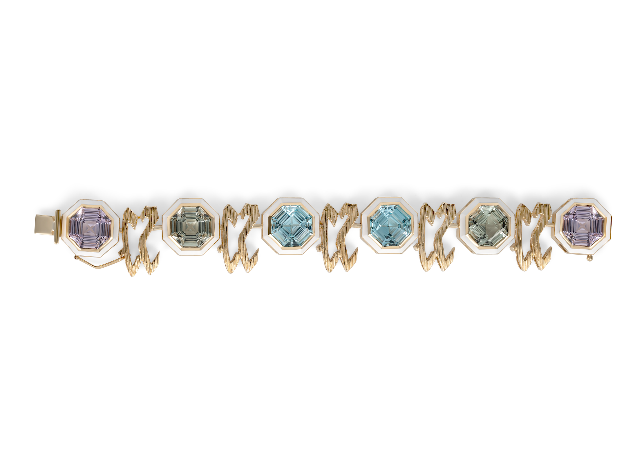 TAIM - 18K Gold, Blue Topaz, Amethyst & Peridot "Love" Bracelet