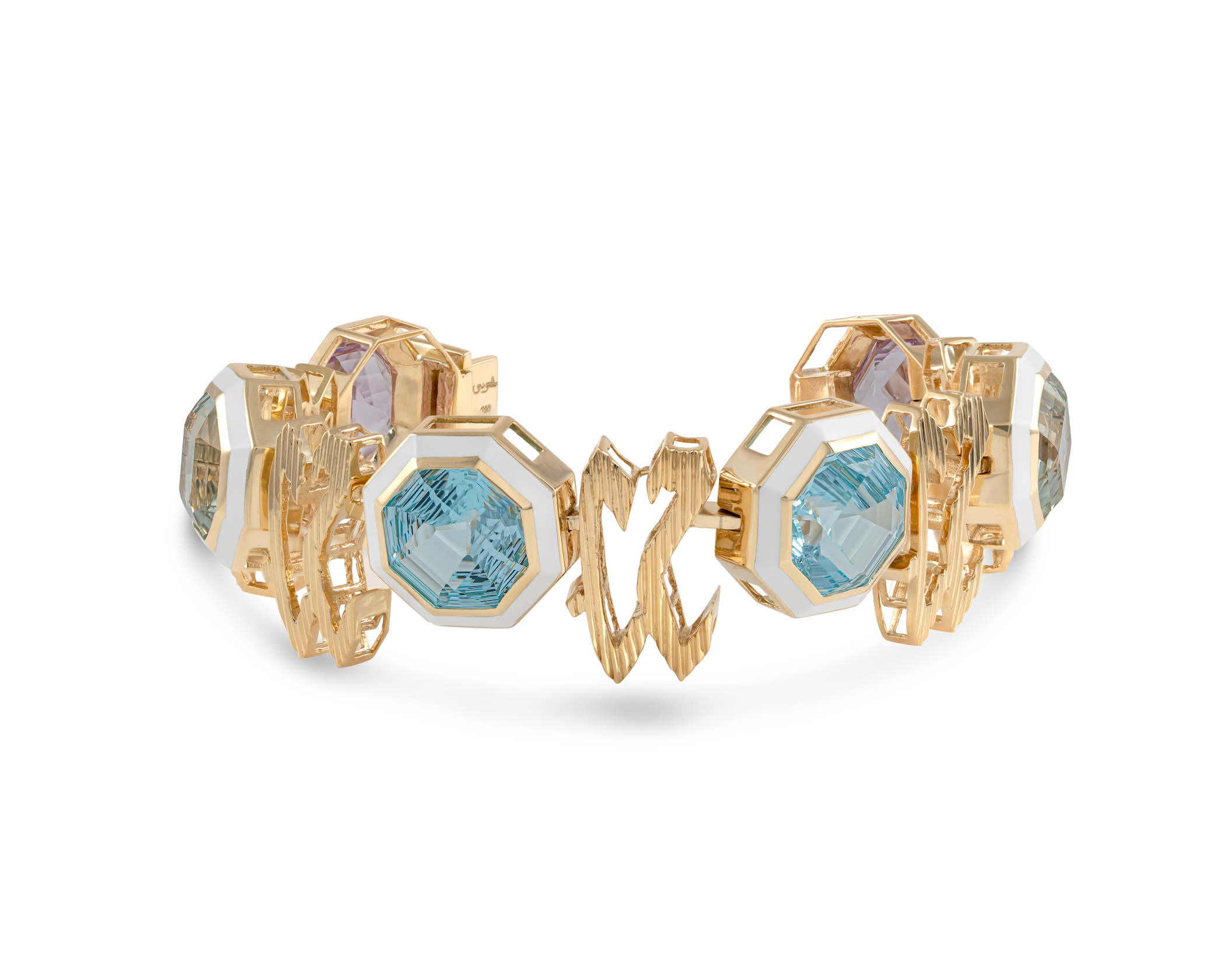 TAIM - 18K Gold, Blue Topaz, Amethyst & Peridot "Love" Bracelet