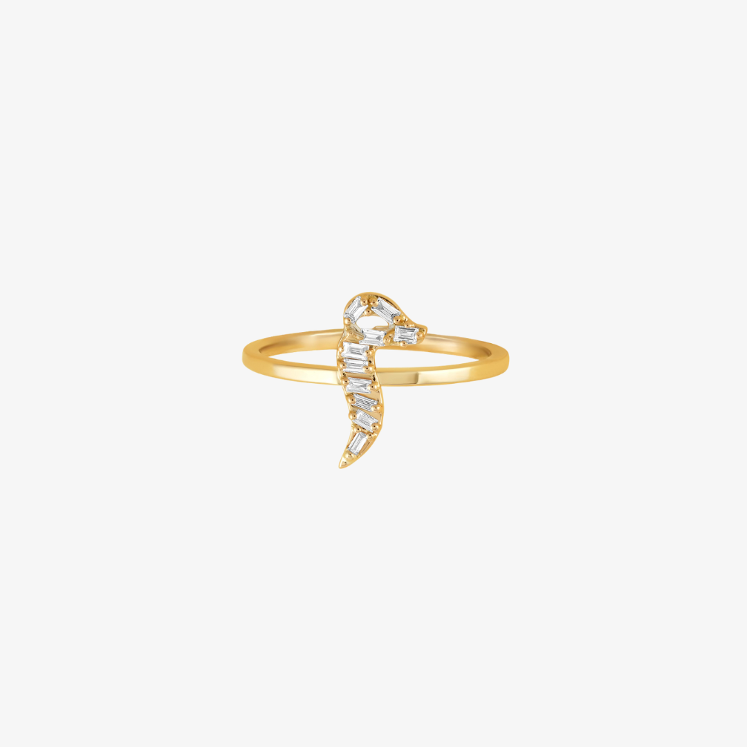 Tanishq Gold Ring With Letter D OULA 18K Gold Baguette Diamond