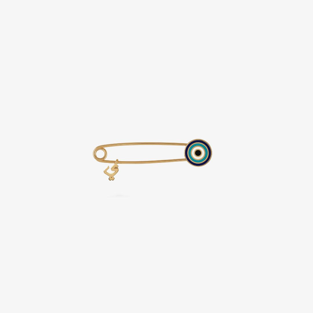TINY BLING - 18K Gold Pin with Enamel Eye & Letter Charm