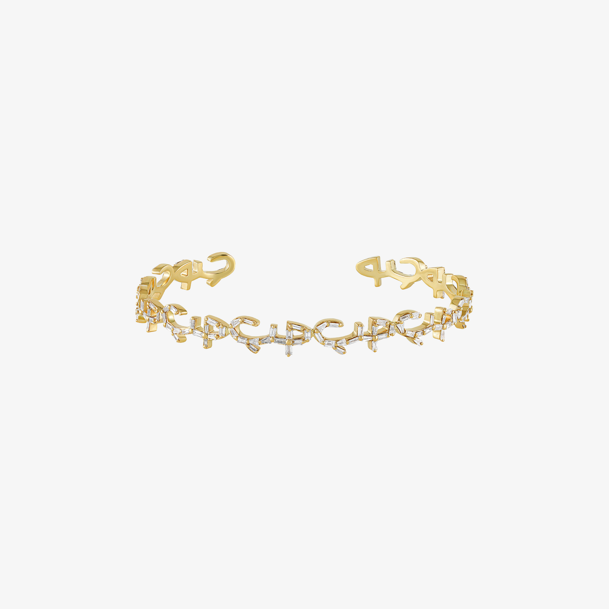 HOBB - 18K Gold & Baguette Diamond "Love" Cuff