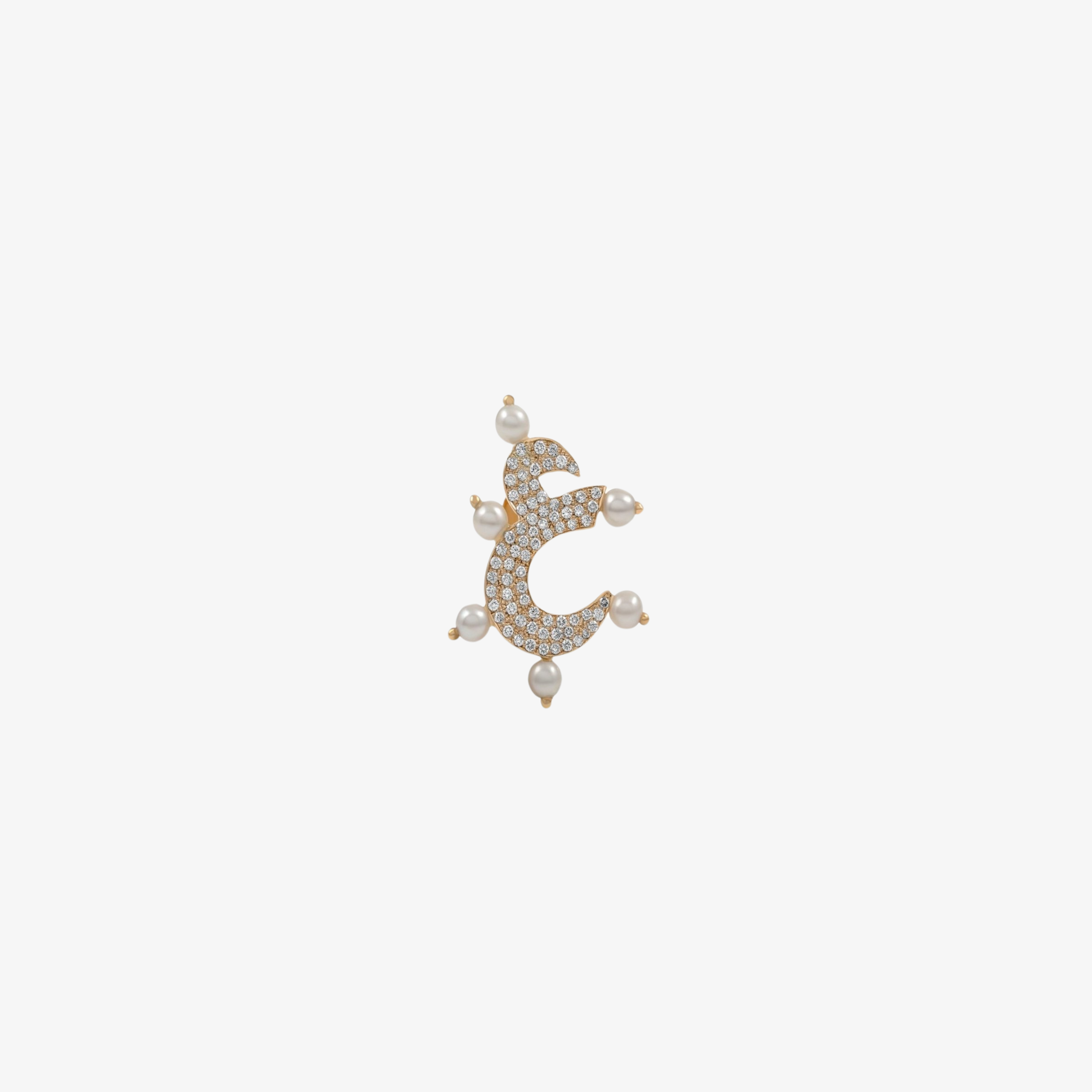 OULA - 18K Pearl & Diamond Earring. One Side