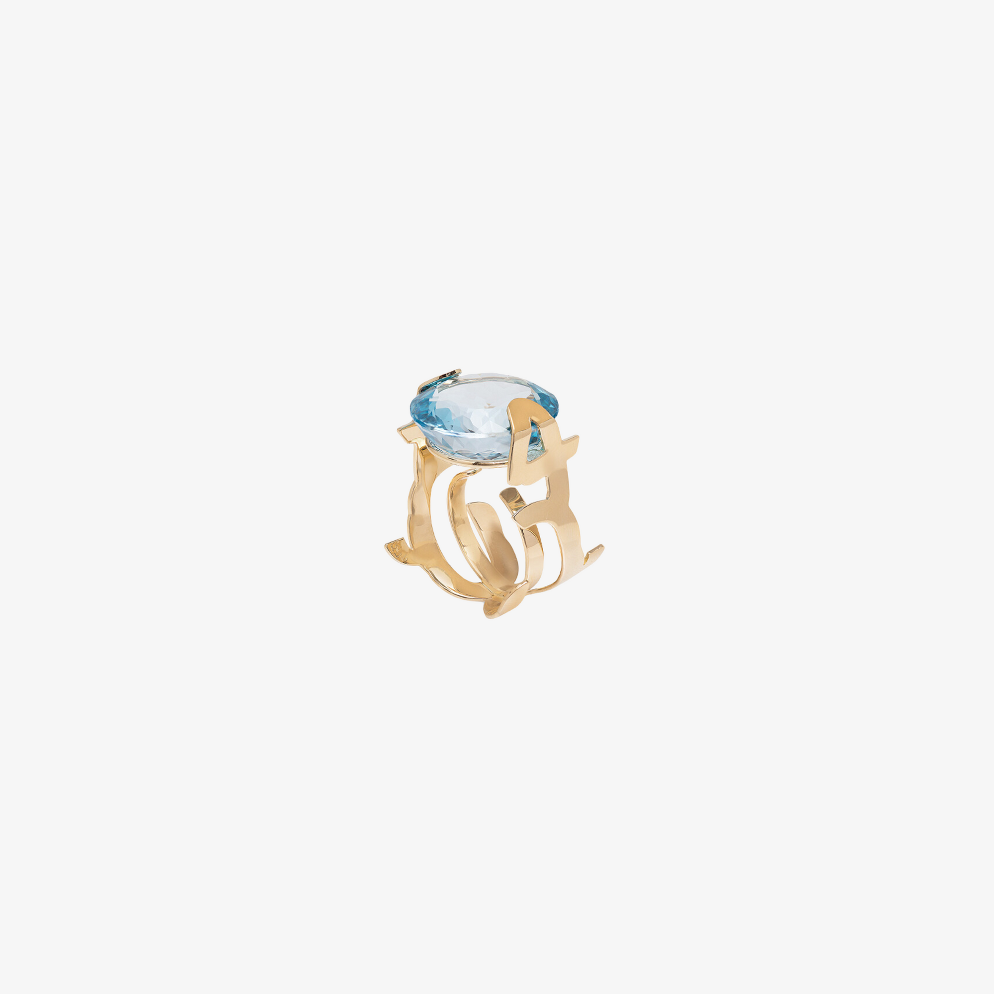 HOBB - 18K Gold & Blue Topaz "Love" Ring