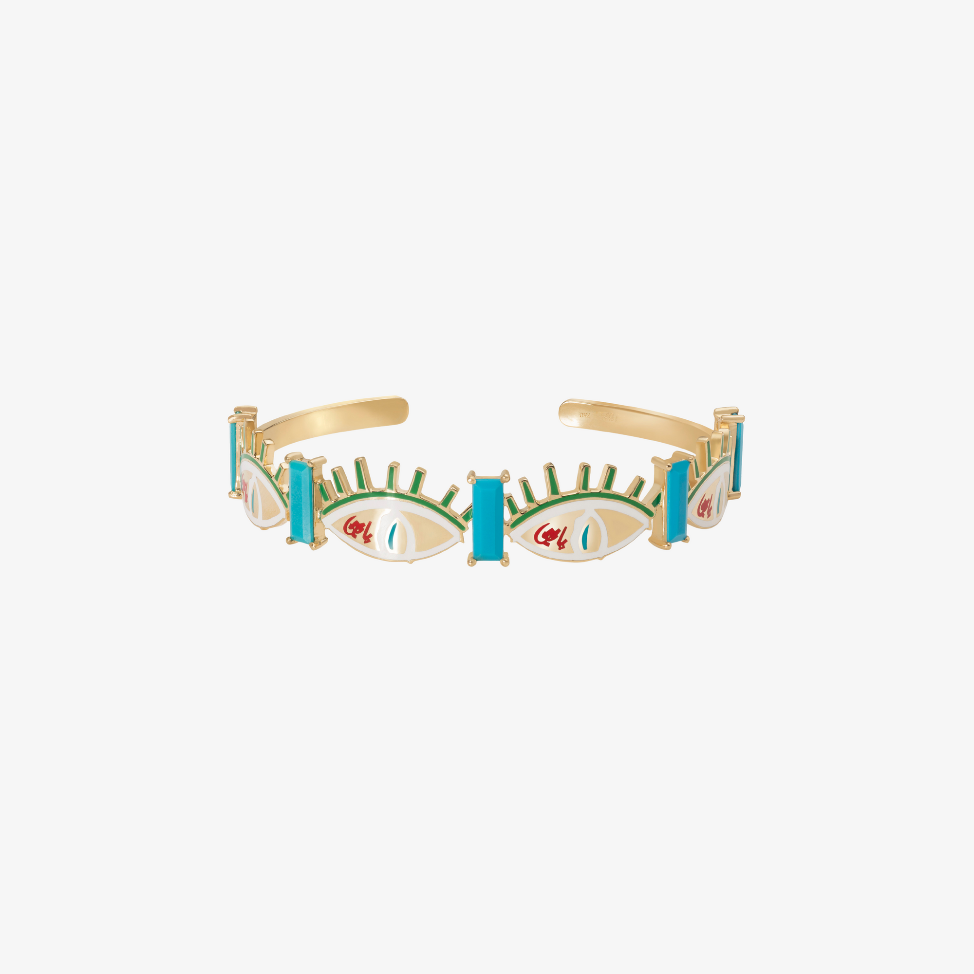 YA EIN - 18K Gold, Turquoise Stone & Enamel "Ya Ein" Cuff