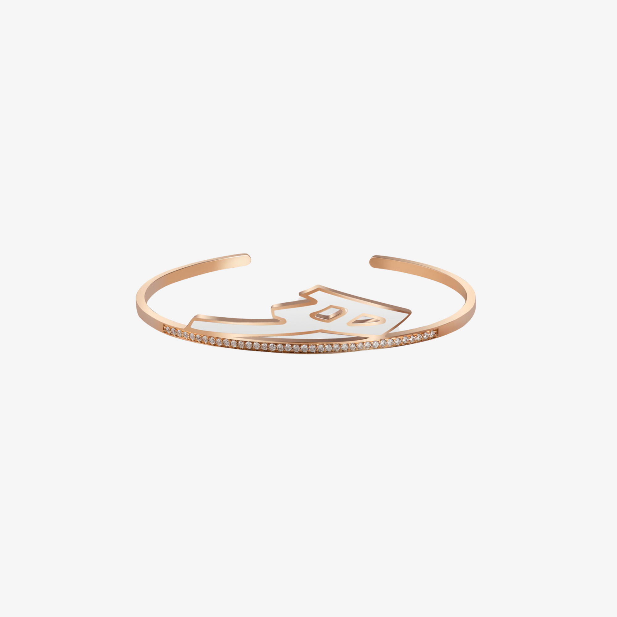 HOBBI — 18K Gold Stretched Enamel Letter & Diamond Cuff