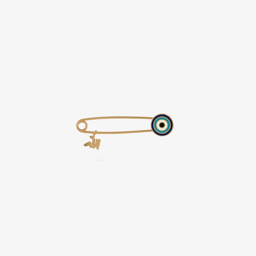 TINY BLING - 18K Gold Pin with Enamel Eye & Allah Charm