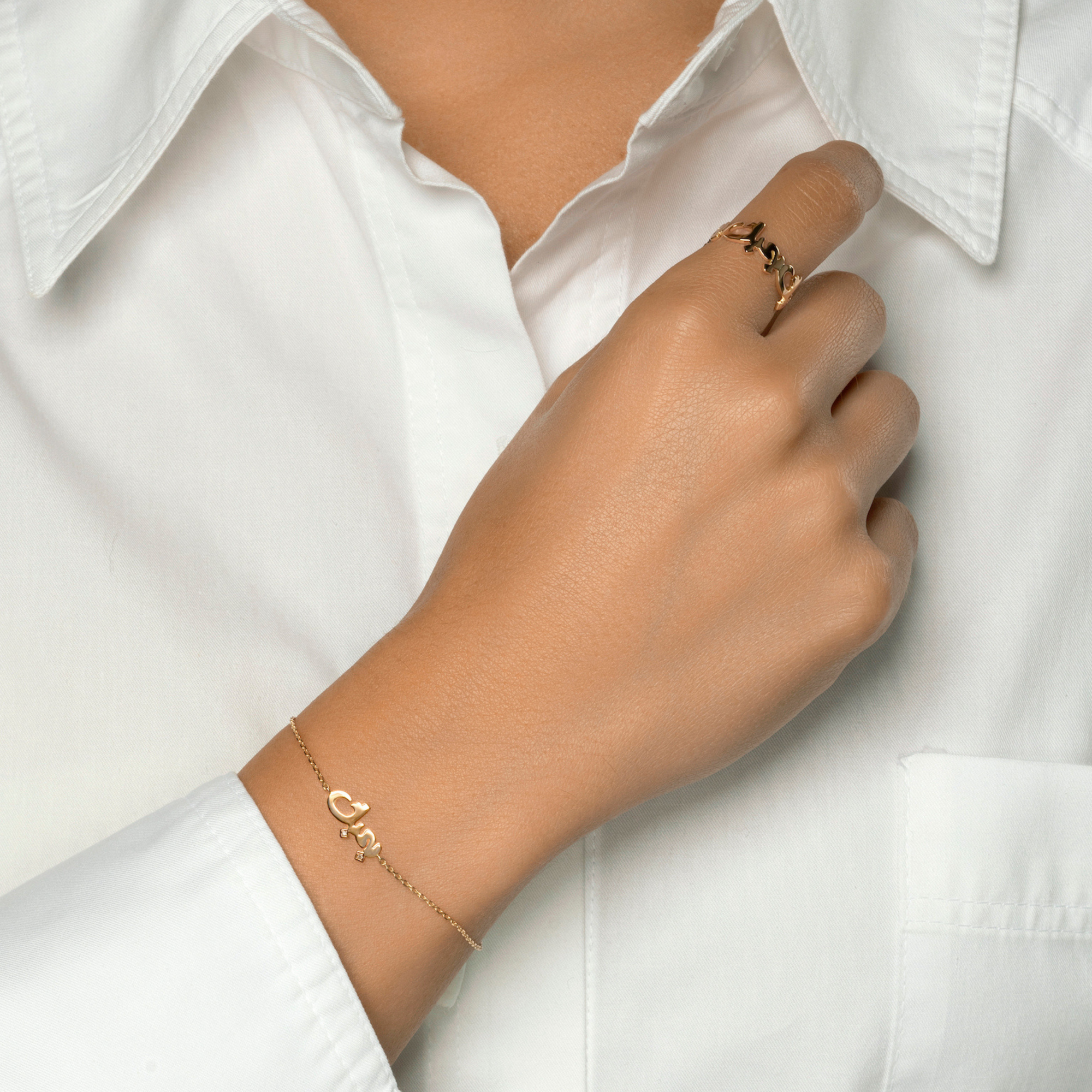 HOBB - 18K Gold & Diamond "I Love You" Bracelet