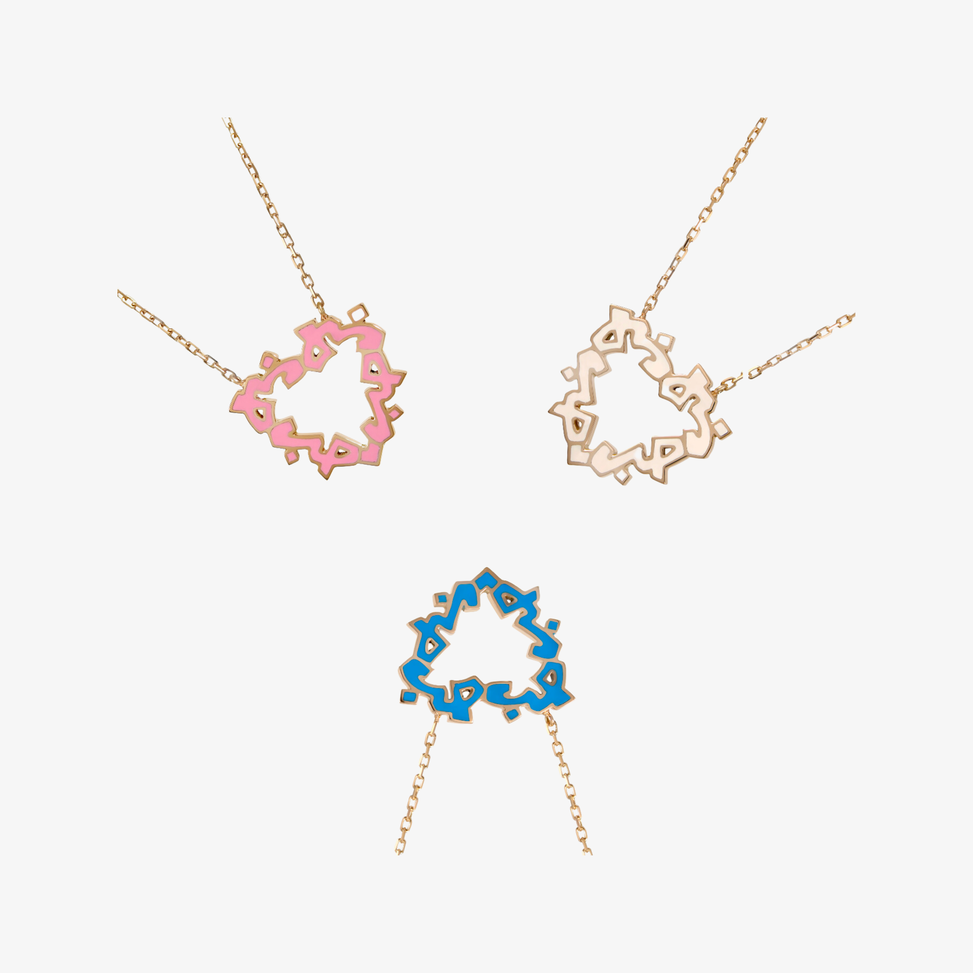 HOBB — 18K Gold Heart Shaped Enamel “Love” Necklace