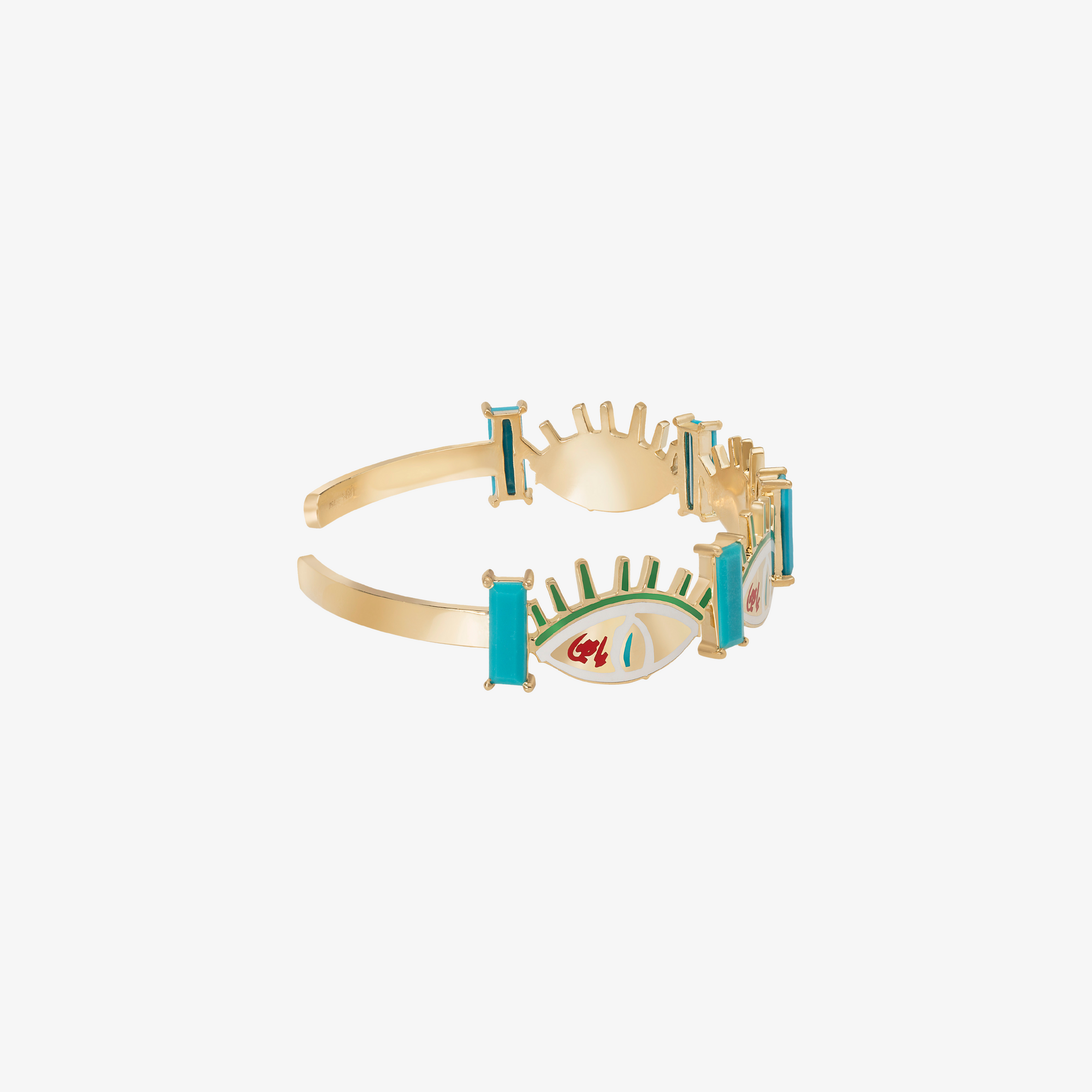 YA EIN - 18K Gold, Turquoise Stone & Enamel "Ya Ein" Cuff