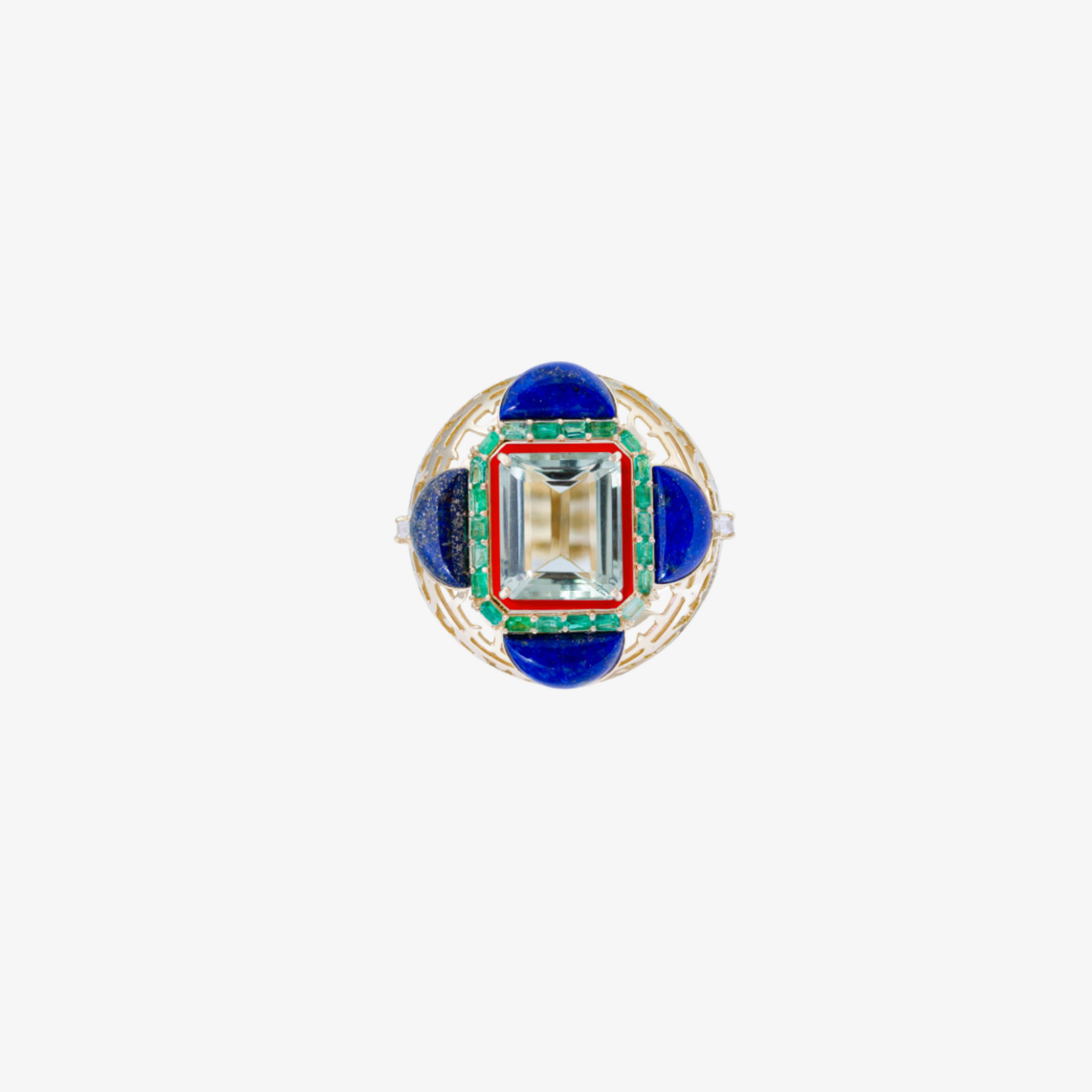 HAWA - 18K Gold, Lapis Lazuli, Aquamarine & Emerald Ring