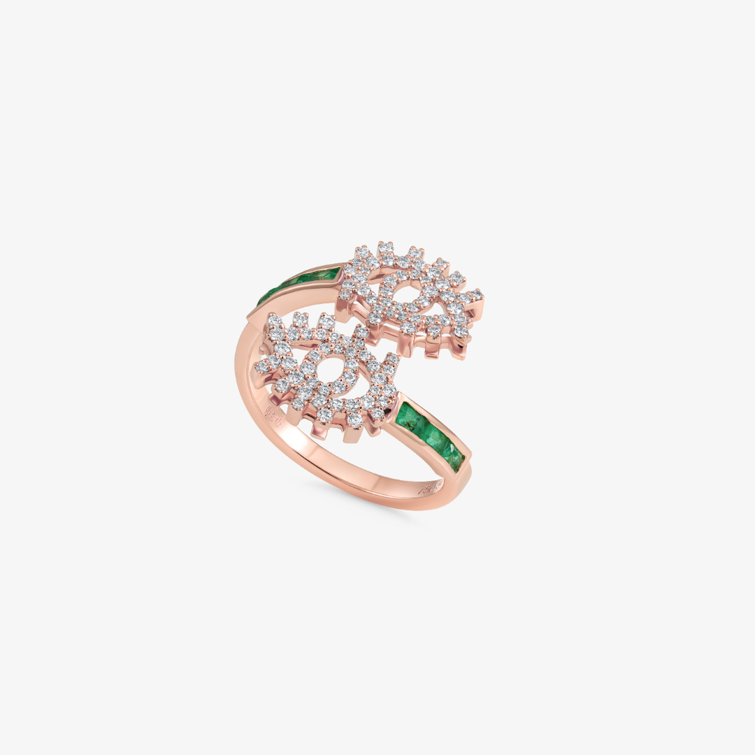 YA EIN - 18K Gold & Diamond Twist Ring with Emerald