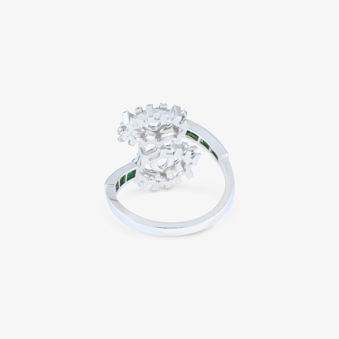 YA EIN - 18K Gold & Diamond Twist Ring with Emerald