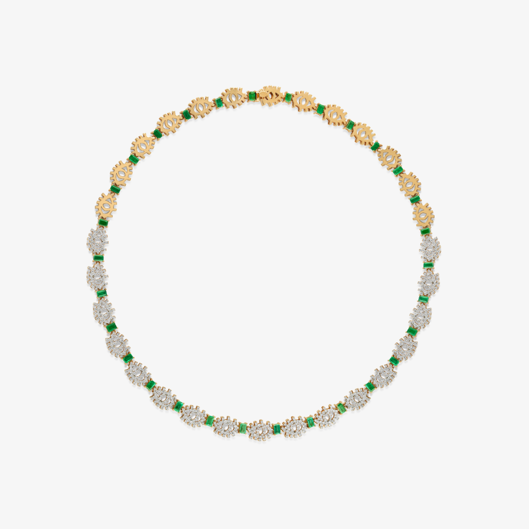 YA EIN - 18K Gold & Diamond Necklace with Emeralds