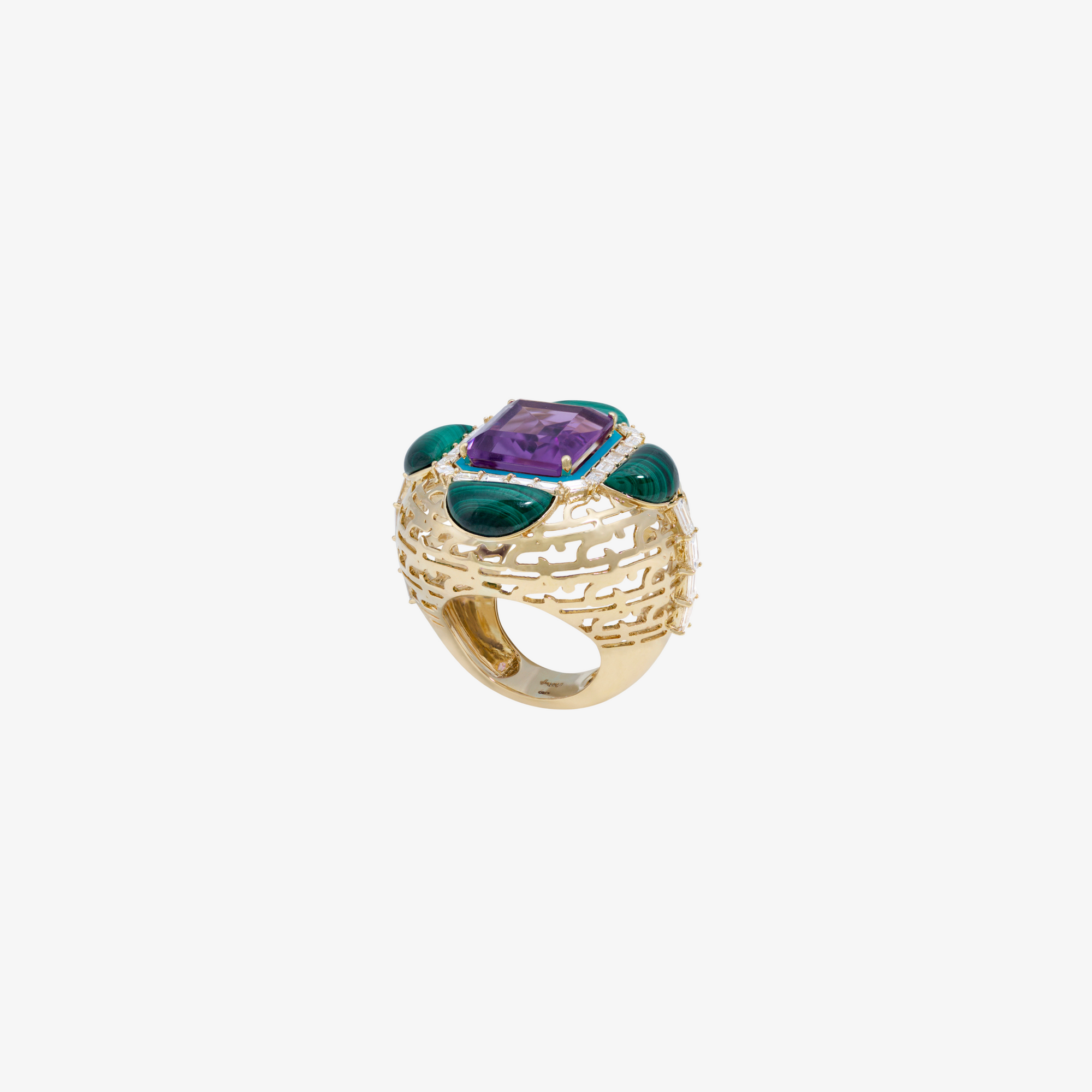 HAWA - 18K Malachite & Amethyst Baguette Diamond Ring