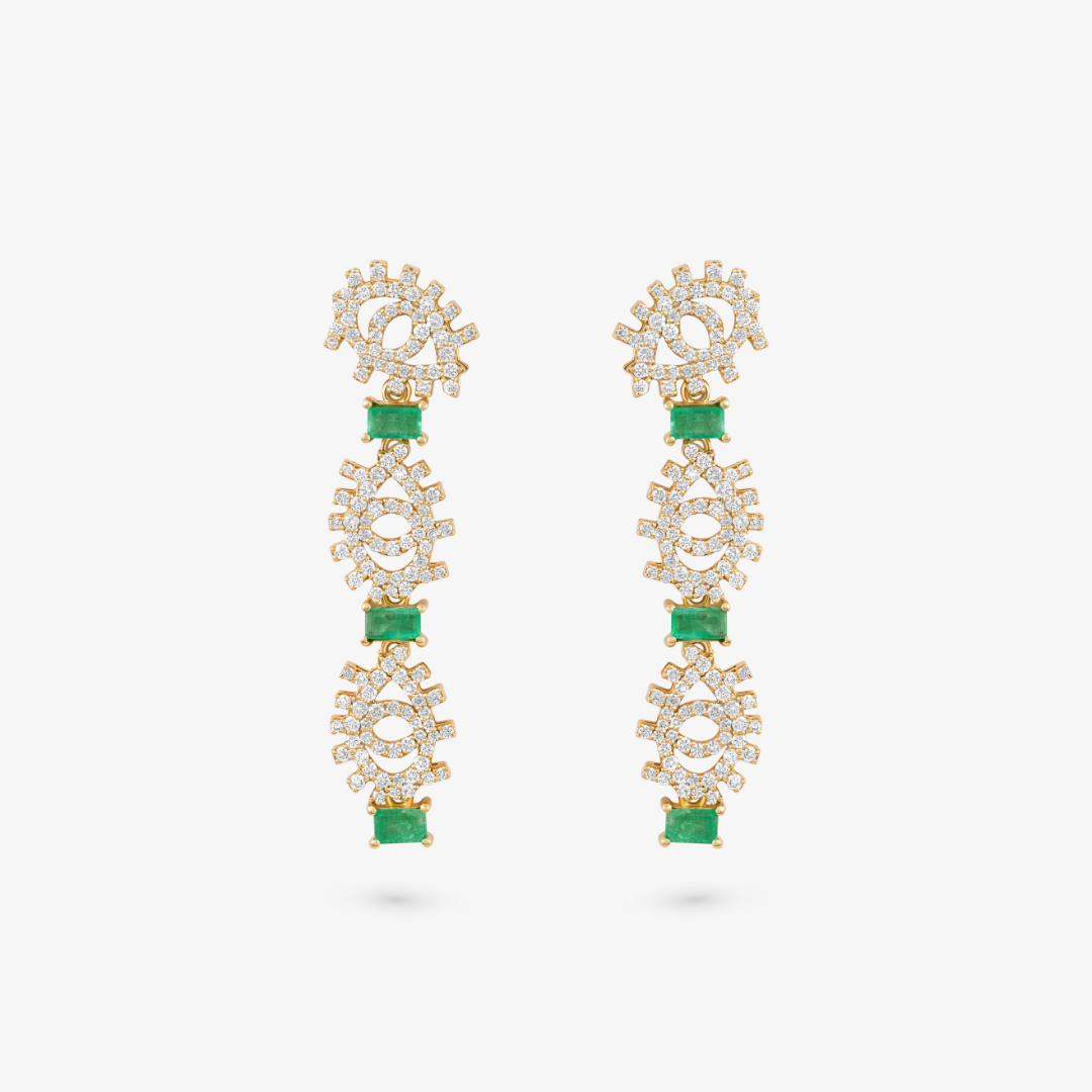 YA EIN - 18K Gold & Diamonds Earrings with Emeralds