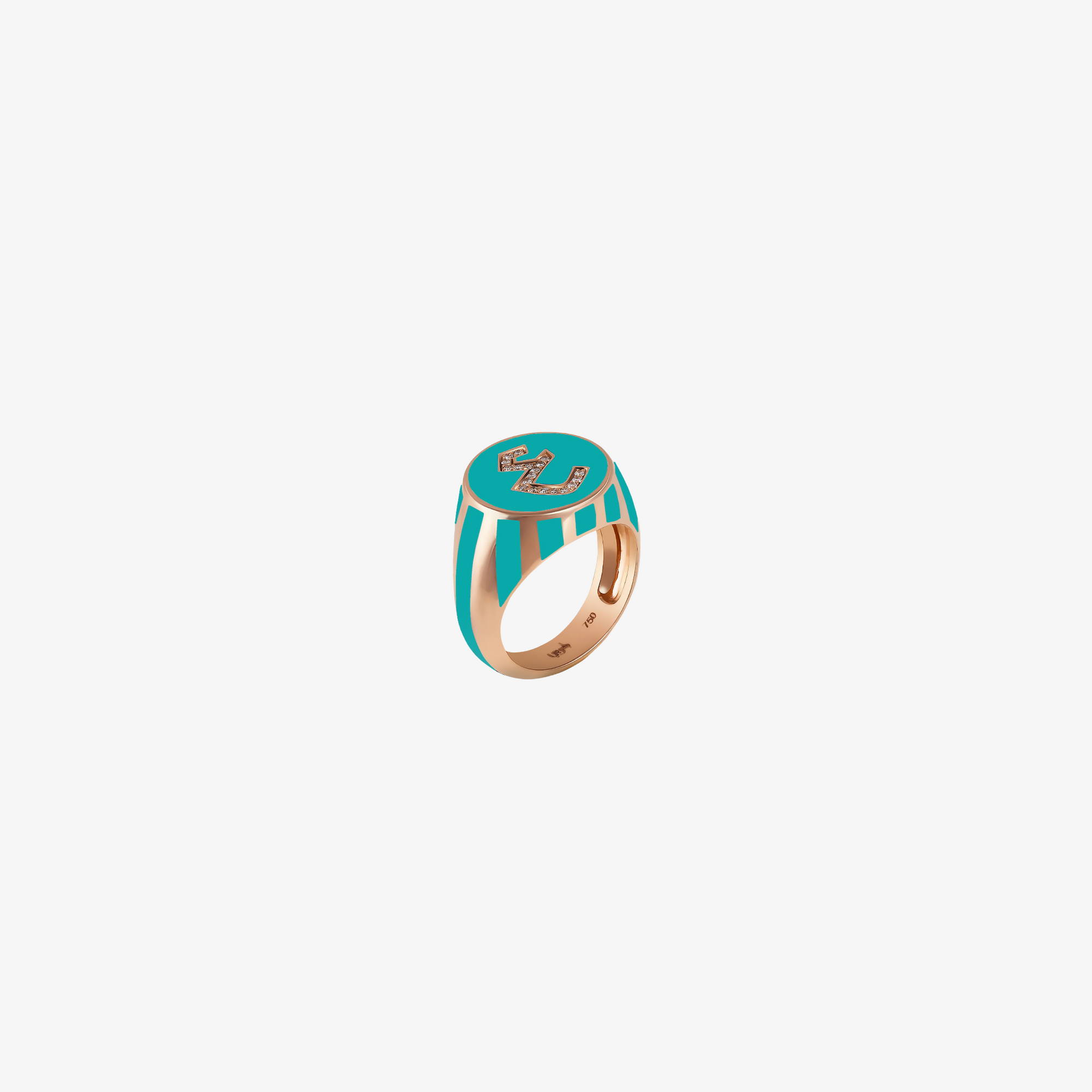 OULA - 18K Gold, Enamel & Diamond Striped Letter Ring