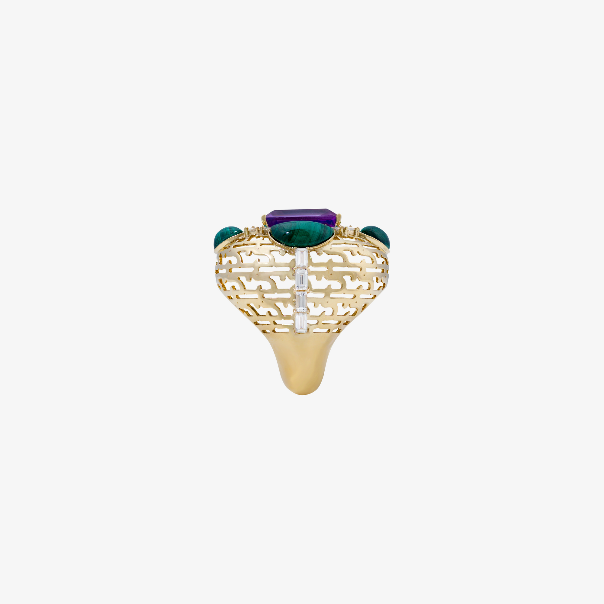 HAWA - 18K Malachite & Amethyst Baguette Diamond Ring