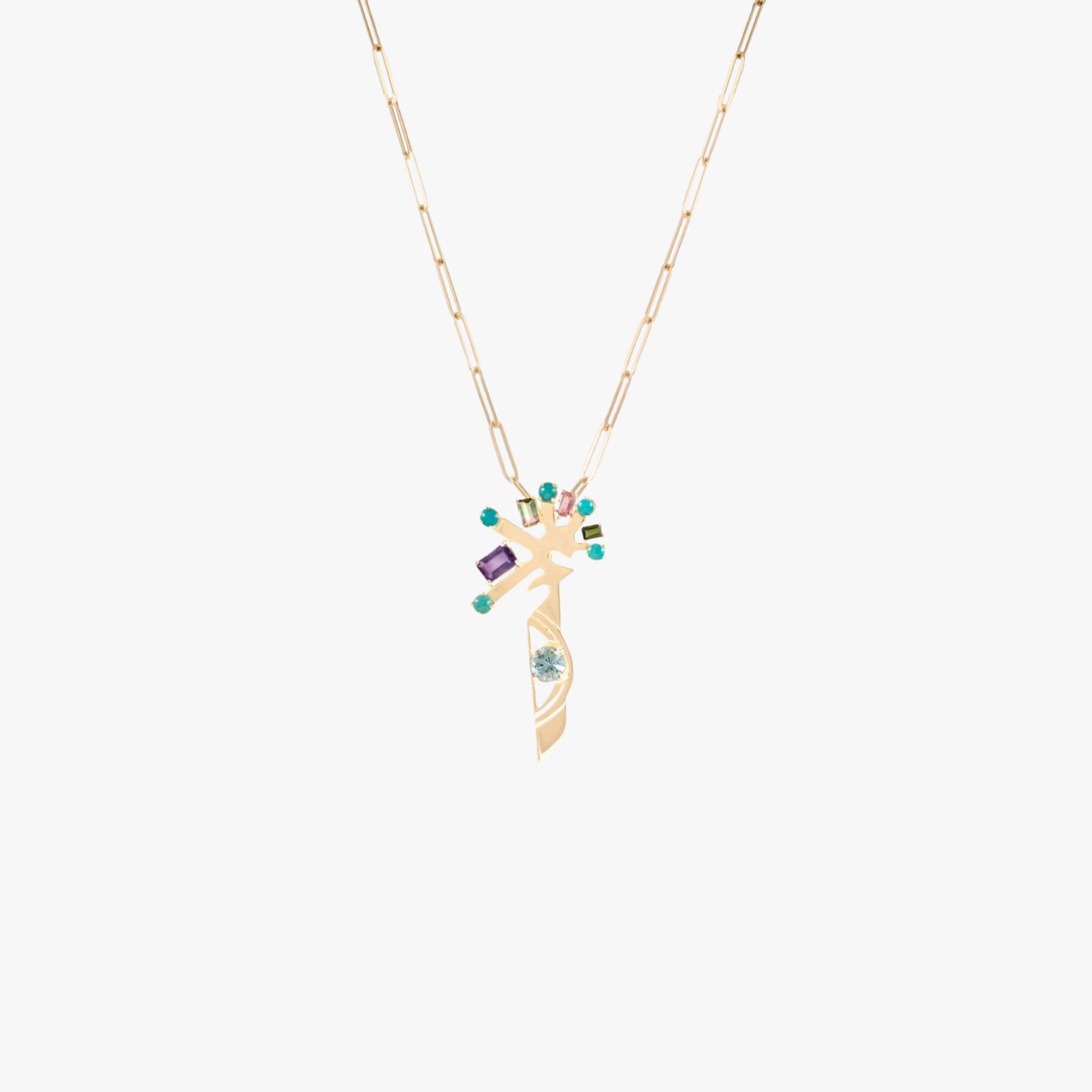 SAWA - 18K Gold & Multi Stone Letter Pendant